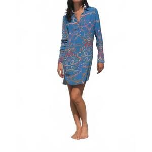NEW CATHERINE GEE daria silk shirt dress in blue belt